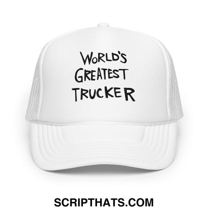 World's Greatest Trucker Regular Show Embroidered Foam Trucker Hat White
