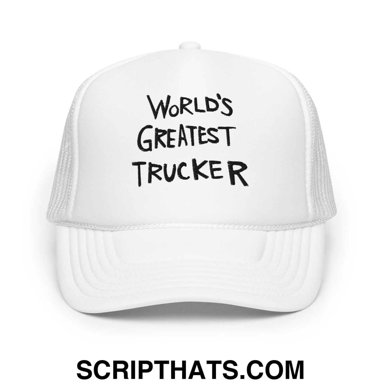 World's Greatest Trucker Regular Show Embroidered Foam Trucker Hat White