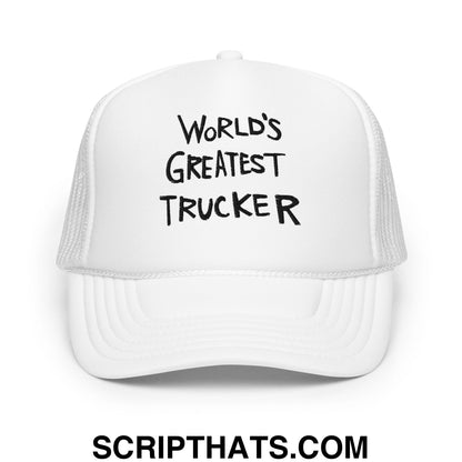 World's Greatest Trucker Regular Show Embroidered Foam Trucker Hat White