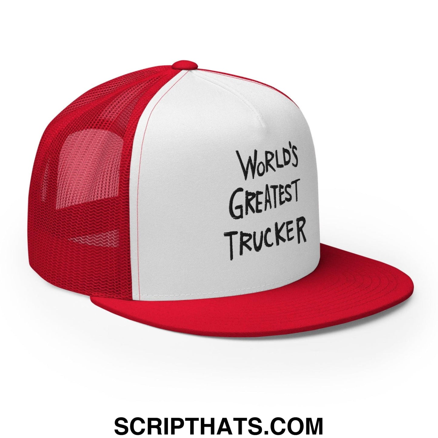 World's Greatest Trucker Regular Trucker Show Hat Red White Red
