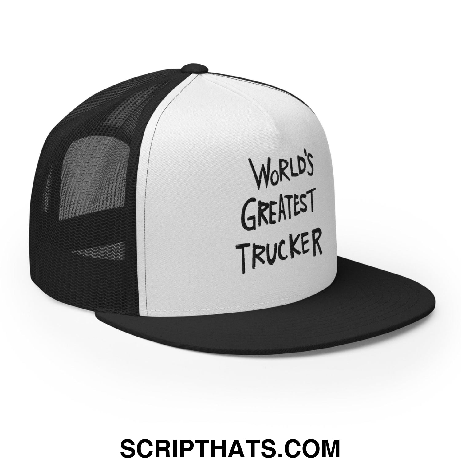 World's Greatest Trucker Regular Trucker Show Hat Black White Black