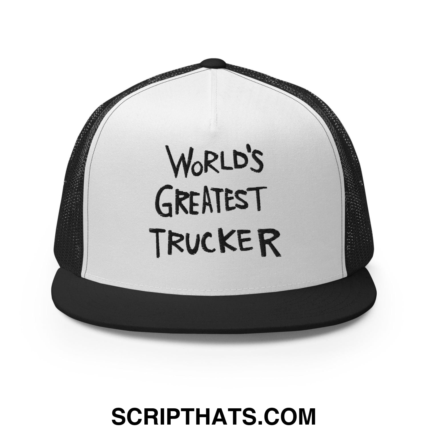 World's Greatest Trucker Regular Trucker Show Hat Black White Black
