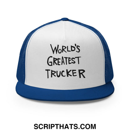World's Greatest Trucker Regular Trucker Show Hat Royal White Royal