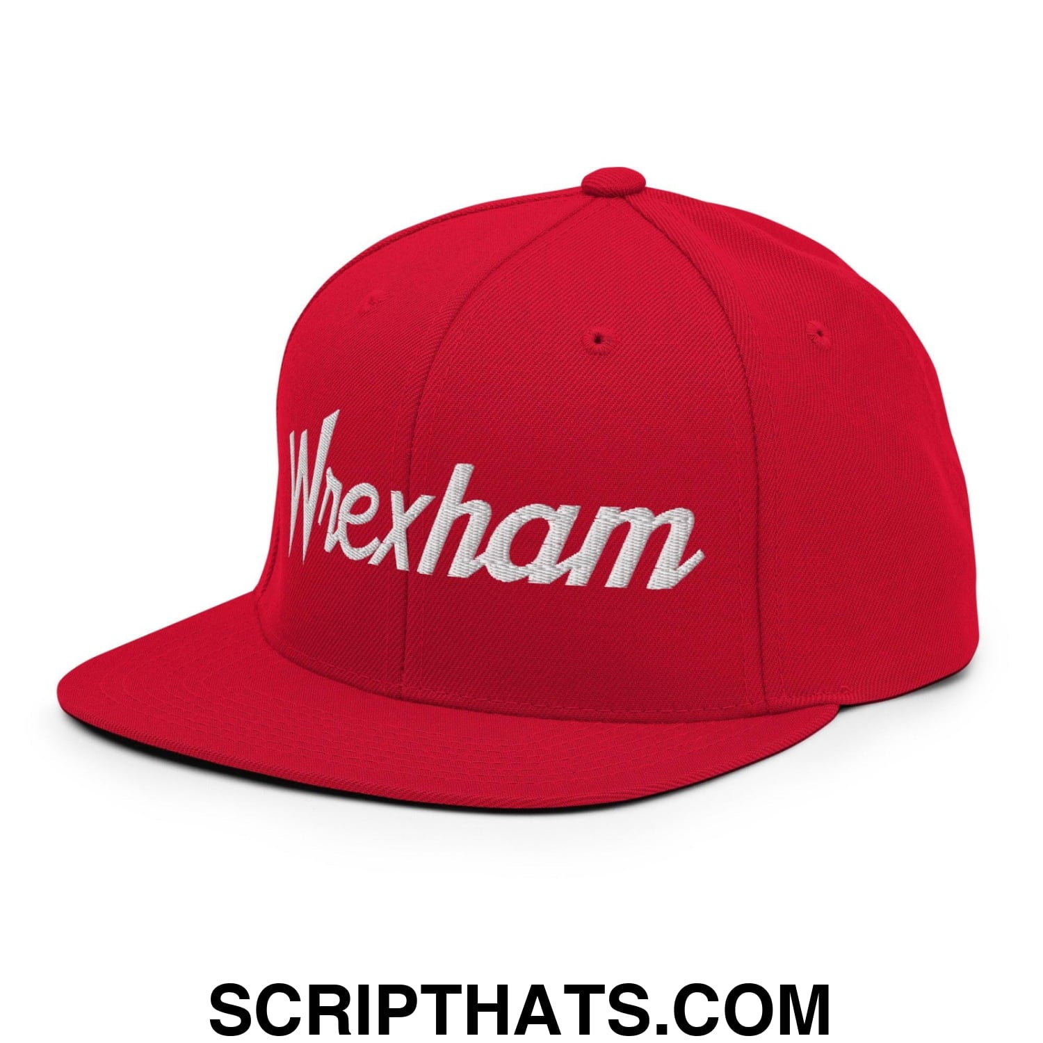 Wrexham Vintage Sports Script Bill Brim Snapback Hat Red