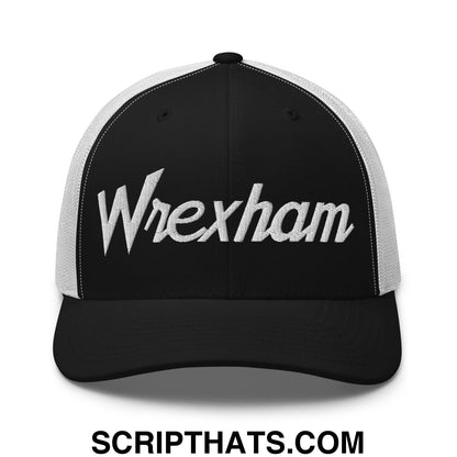 Wrexham Vintage Sports Script Retro Trucker Hat Black White