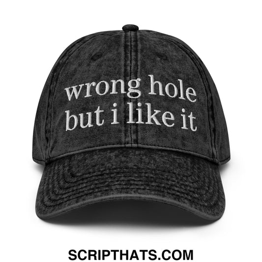 Wrong Hole But I Like It Embroidered Unstructured Denim Dad Hat Black