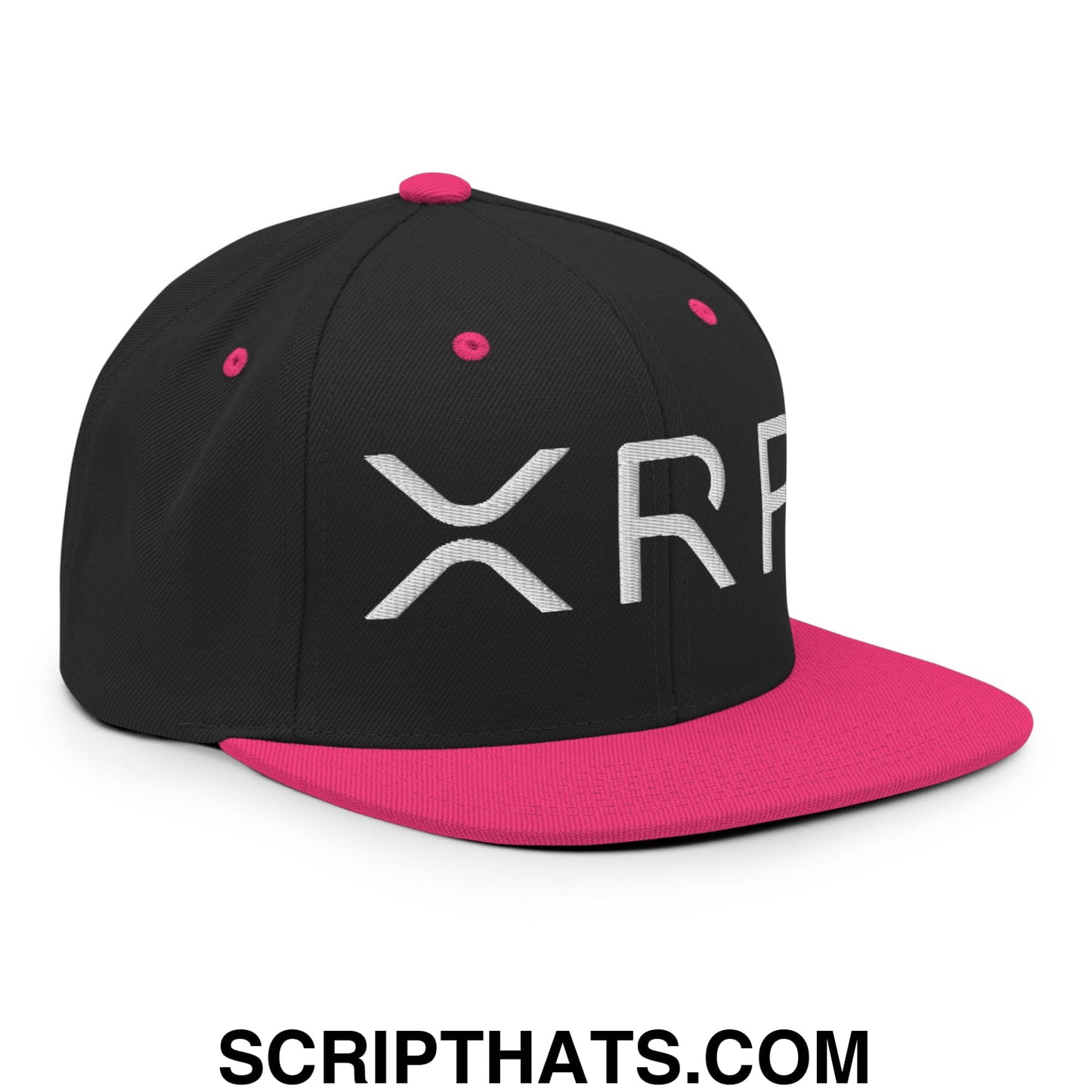XRP Ripple Crypto Currency Embroidered Flat Brim Bill Snapback Hat Black Neon Pink