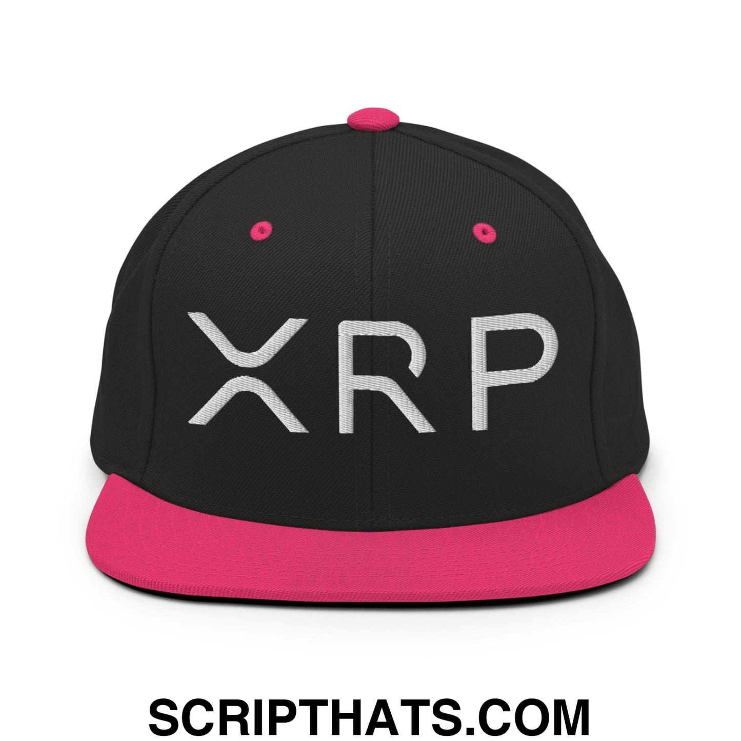 XRP Ripple Crypto Currency Embroidered Flat Brim Bill Snapback Hat Black Neon Pink