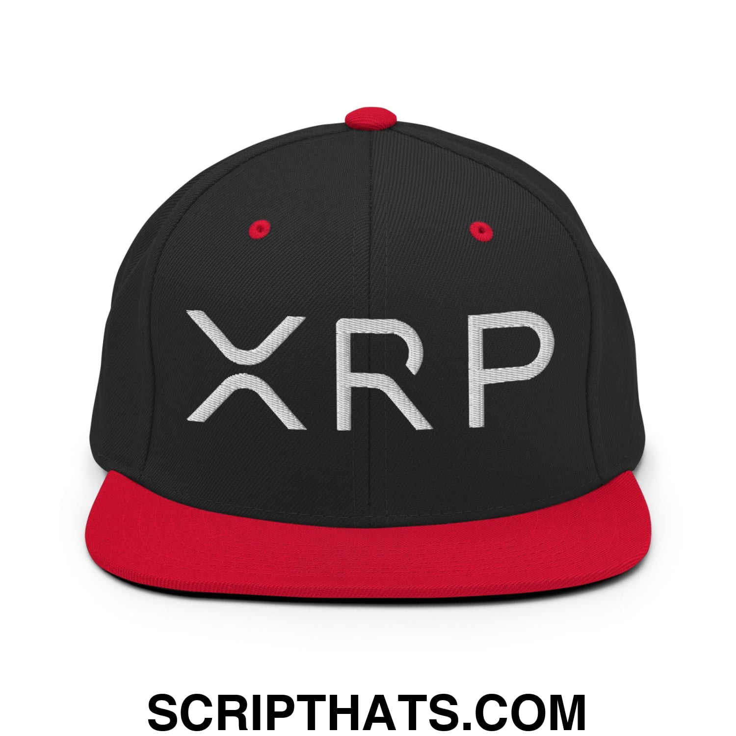 XRP Ripple Crypto Currency Embroidered Flat Brim Bill Snapback Hat Black Red