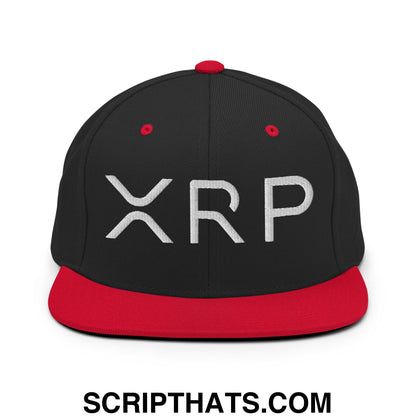 XRP Ripple Crypto Currency Embroidered Flat Brim Bill Snapback Hat Black Red