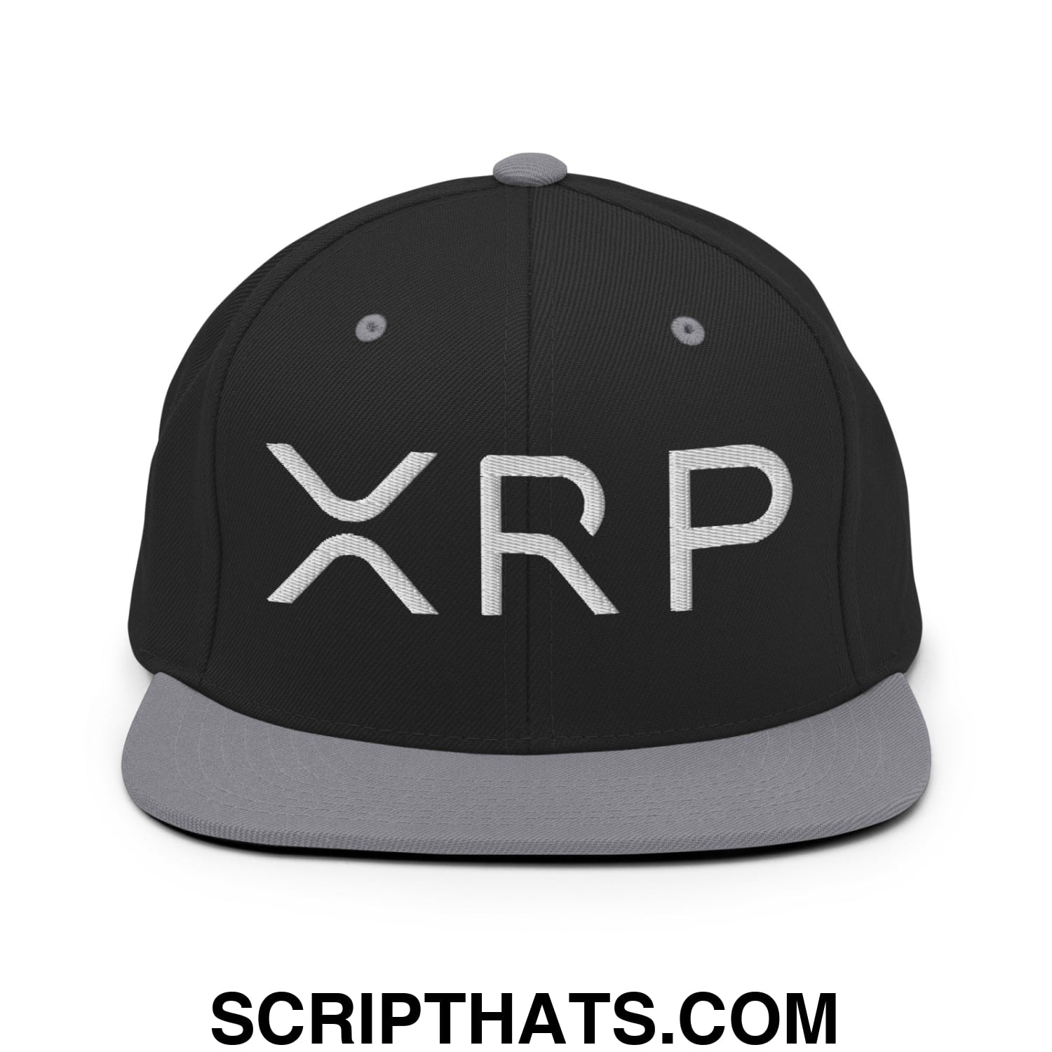 XRP Ripple Crypto Currency Embroidered Flat Brim Bill Snapback Hat Black Silver
