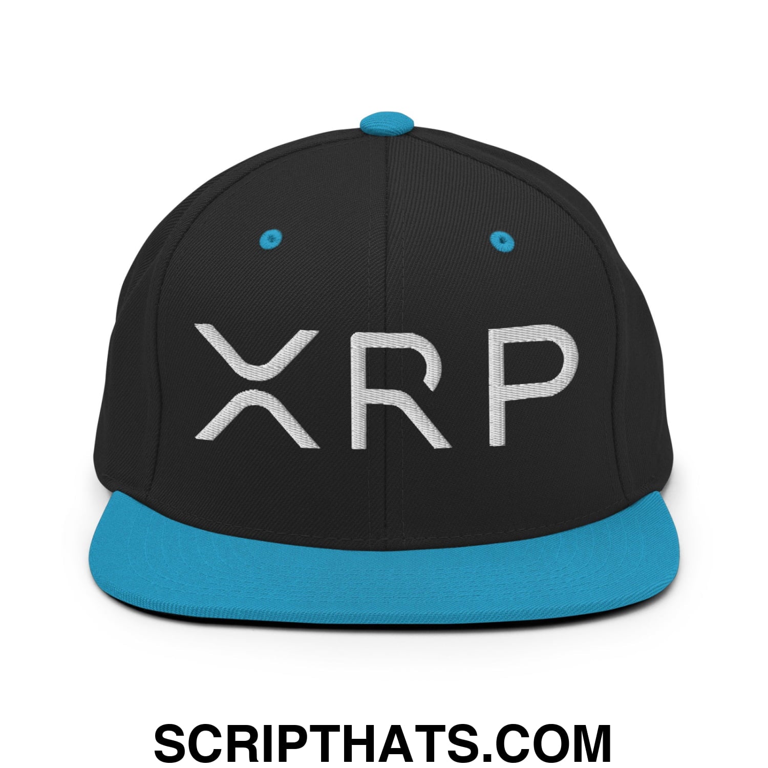 XRP Ripple Crypto Currency Embroidered Flat Brim Bill Snapback Hat Black Teal