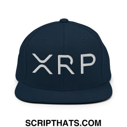 XRP Ripple Crypto Currency Embroidered Flat Brim Bill Snapback Hat Dark Navy