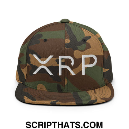 XRP Ripple Crypto Currency Embroidered Flat Brim Bill Snapback Hat Green Camo