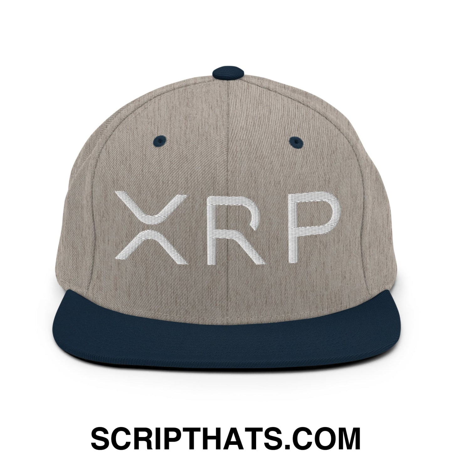 XRP Ripple Crypto Currency Embroidered Flat Brim Bill Snapback Hat Heather Grey Navy