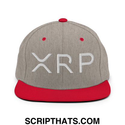 XRP Ripple Crypto Currency Embroidered Flat Brim Bill Snapback Hat Heather Grey Red
