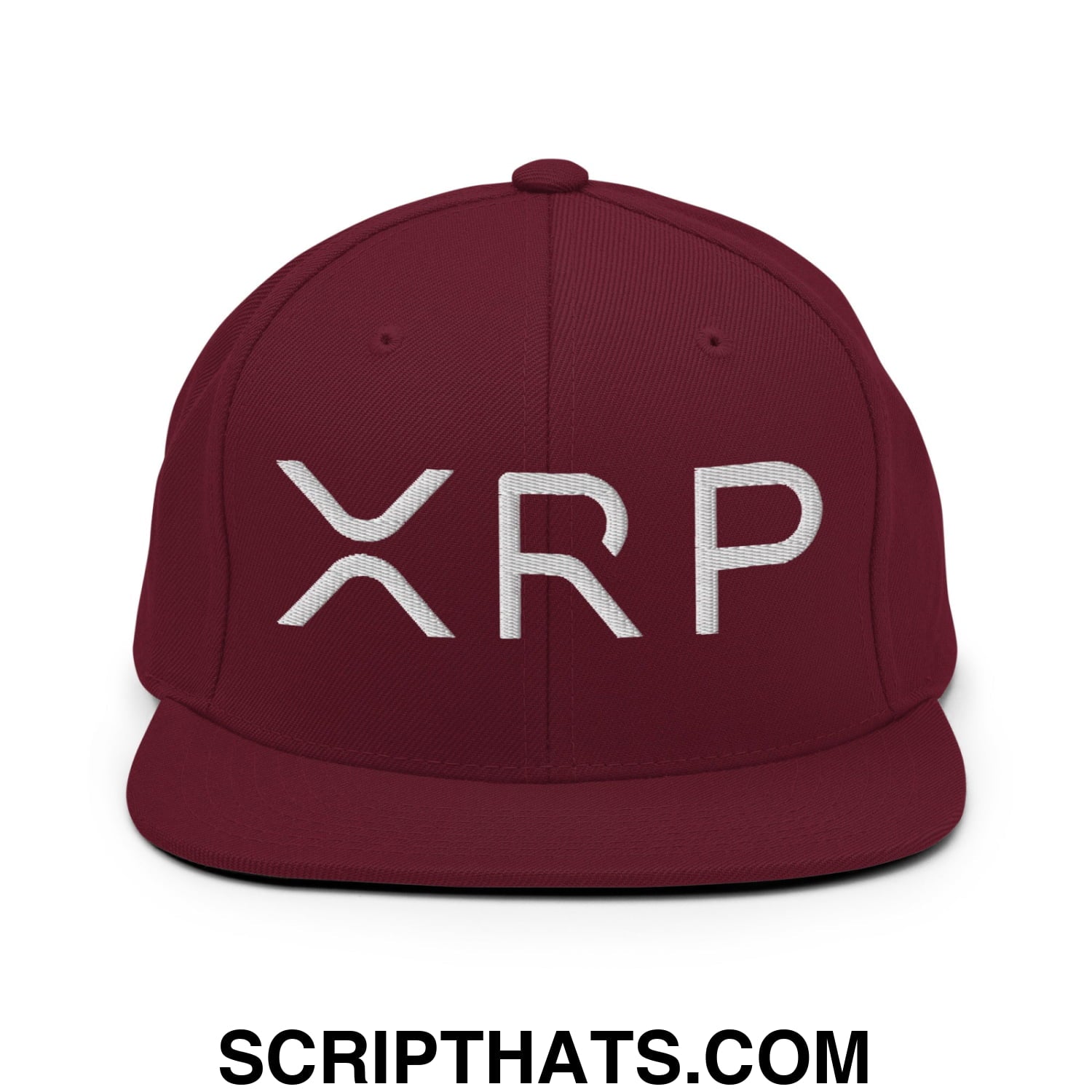 XRP Ripple Crypto Currency Embroidered Flat Brim Bill Snapback Hat Maroon