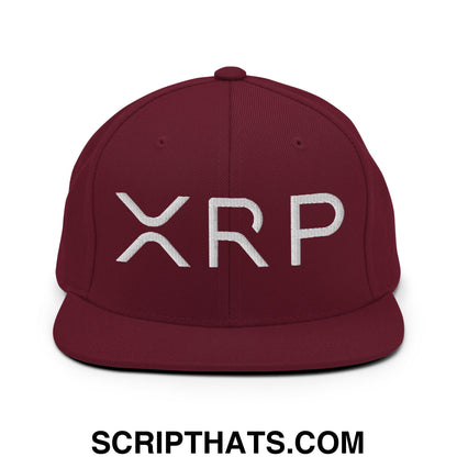 XRP Ripple Crypto Currency Embroidered Flat Brim Bill Snapback Hat Maroon