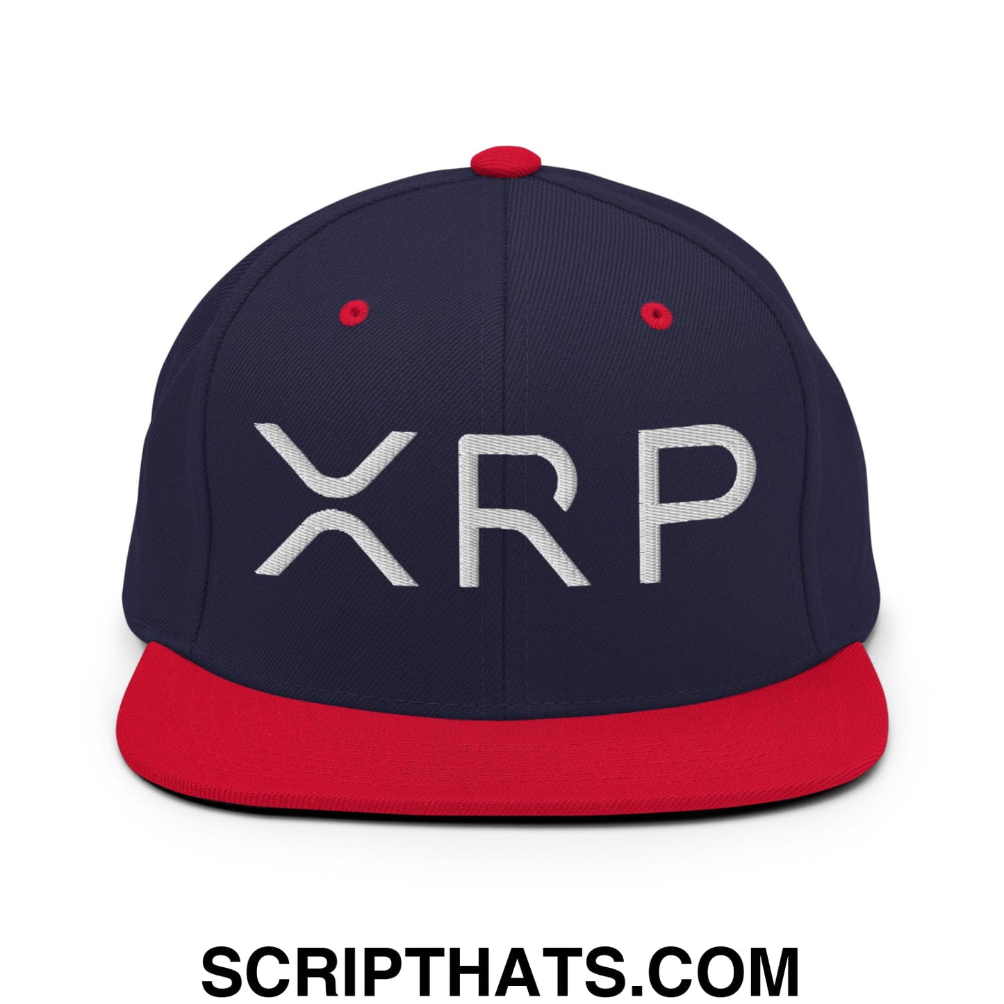 XRP Ripple Crypto Currency Embroidered Flat Brim Bill Snapback Hat Navy Red