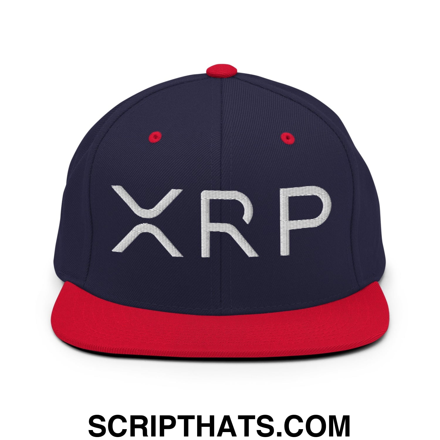 XRP Ripple Crypto Currency Embroidered Flat Brim Bill Snapback Hat Navy Red