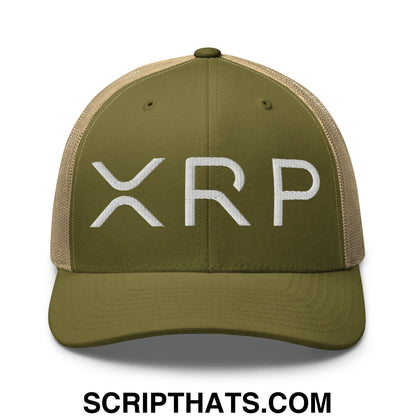XRP Ripple Crypto Currency Embroidered Mesh Trucker Hat Moss Khaki