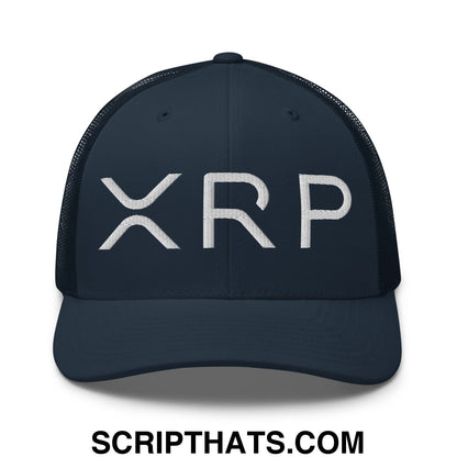 XRP Ripple Crypto Currency Embroidered Mesh Trucker Hat Navy