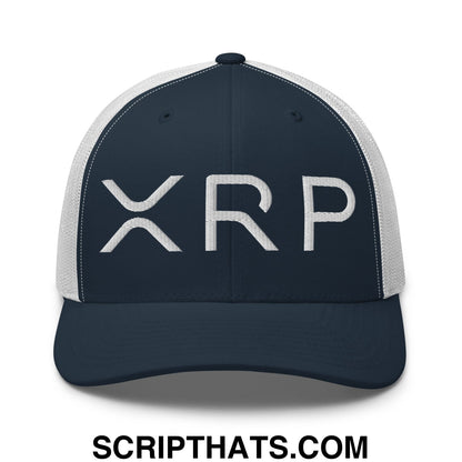 XRP Ripple Crypto Currency Embroidered Mesh Trucker Hat Navy White