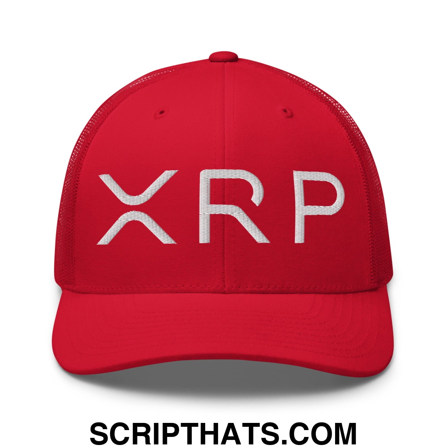 XRP Ripple Crypto Currency Embroidered Mesh Trucker Hat Red