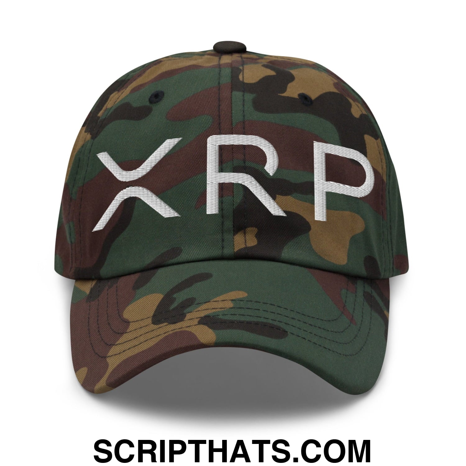 XRP Ripple Crypto Currency Embroidered Unstructured Dad Hat Green Camo