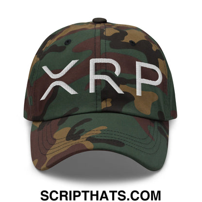 XRP Ripple Crypto Currency Embroidered Unstructured Dad Hat Green Camo