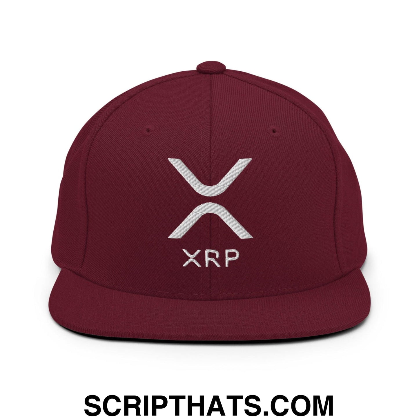 XRP Ripple Embroidered Flat Bill Brim Snapback Hat Maroon