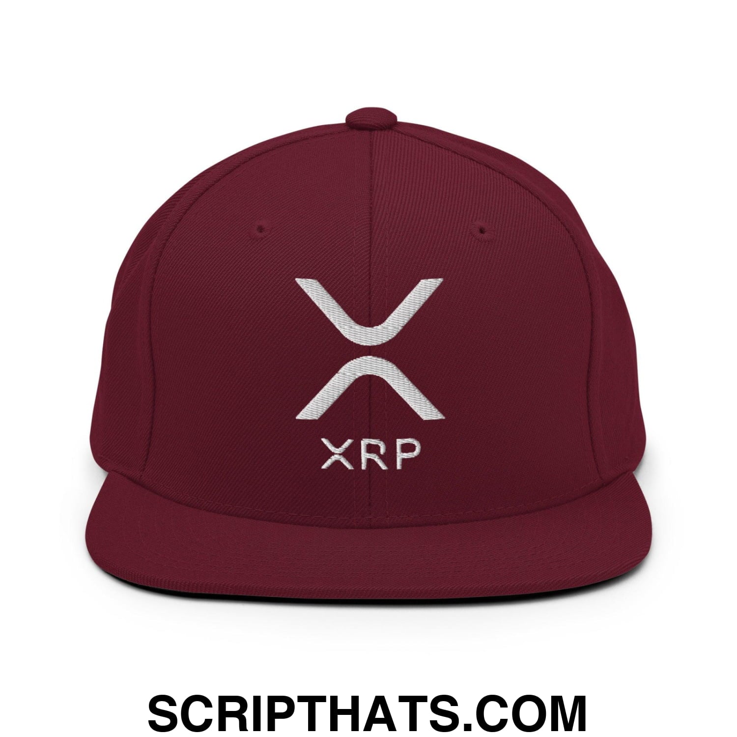 XRP Ripple Embroidered Flat Bill Brim Snapback Hat Maroon