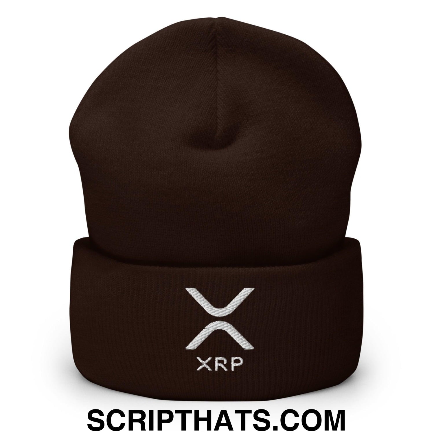 XRP Ripple Embroidered Knit Cuffed Beanie Brown