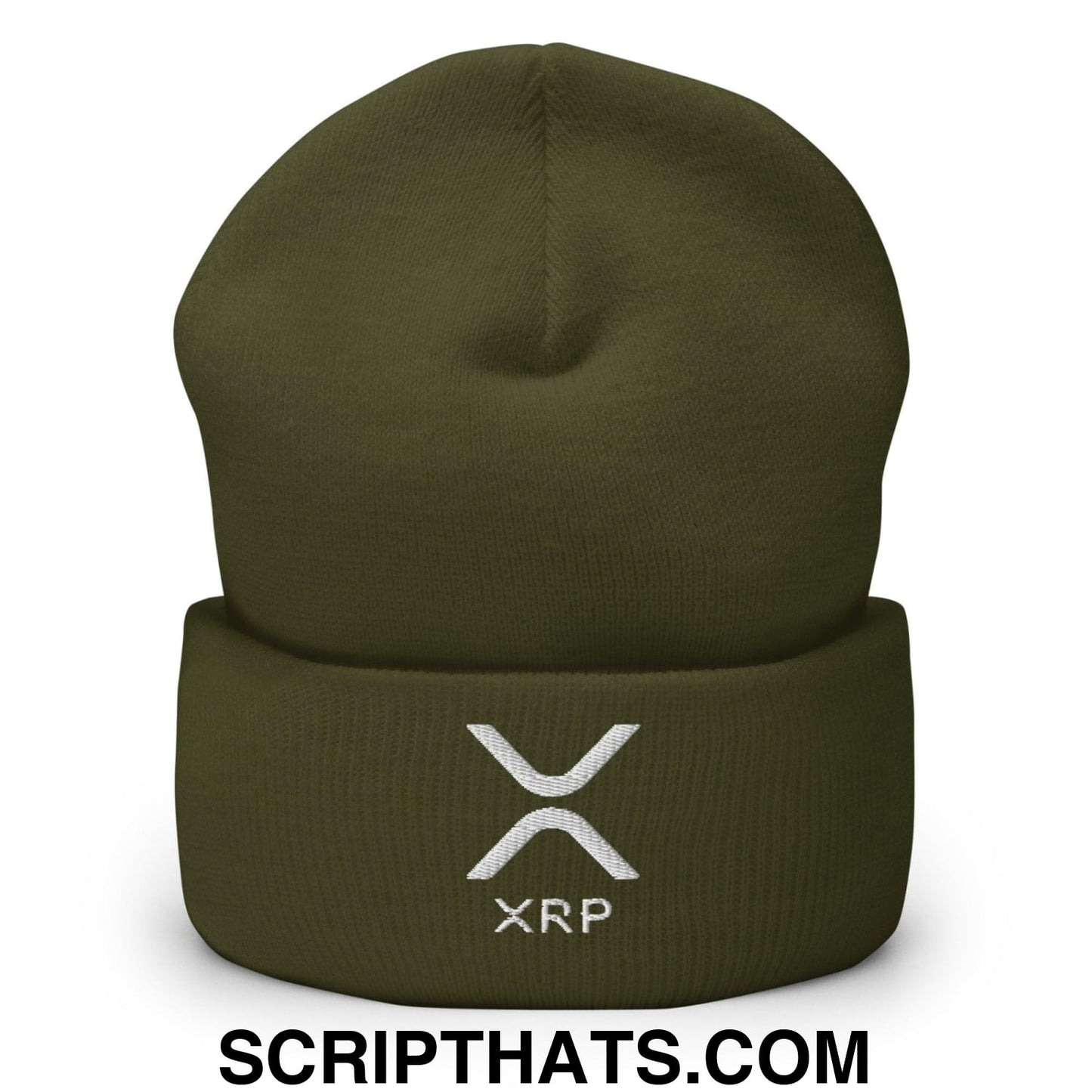 XRP Ripple Embroidered Knit Cuffed Beanie Olive