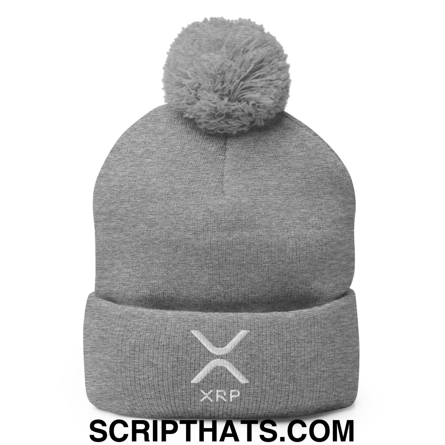 XRP Ripple Embroidered Knit Pom Pom Beanie Heather Grey