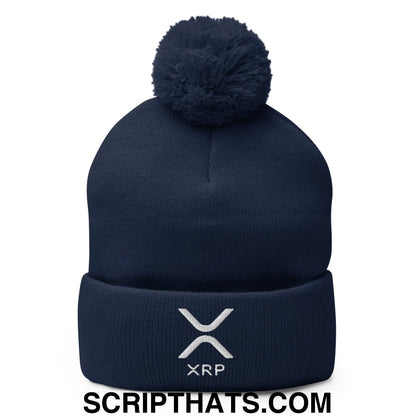 XRP Ripple Embroidered Knit Pom Pom Beanie Navy