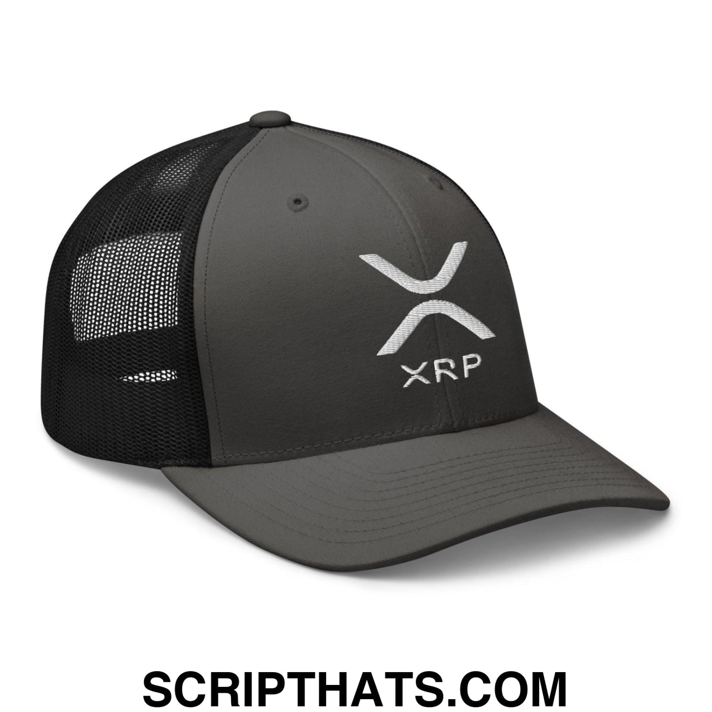 XRP Ripple Embroidered Mesh Trucker Hat Charcoal Black