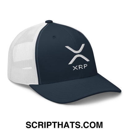 XRP Ripple Embroidered Mesh Trucker Hat Navy White