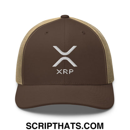 XRP Ripple Embroidered Mesh Trucker Hat Brown Khaki