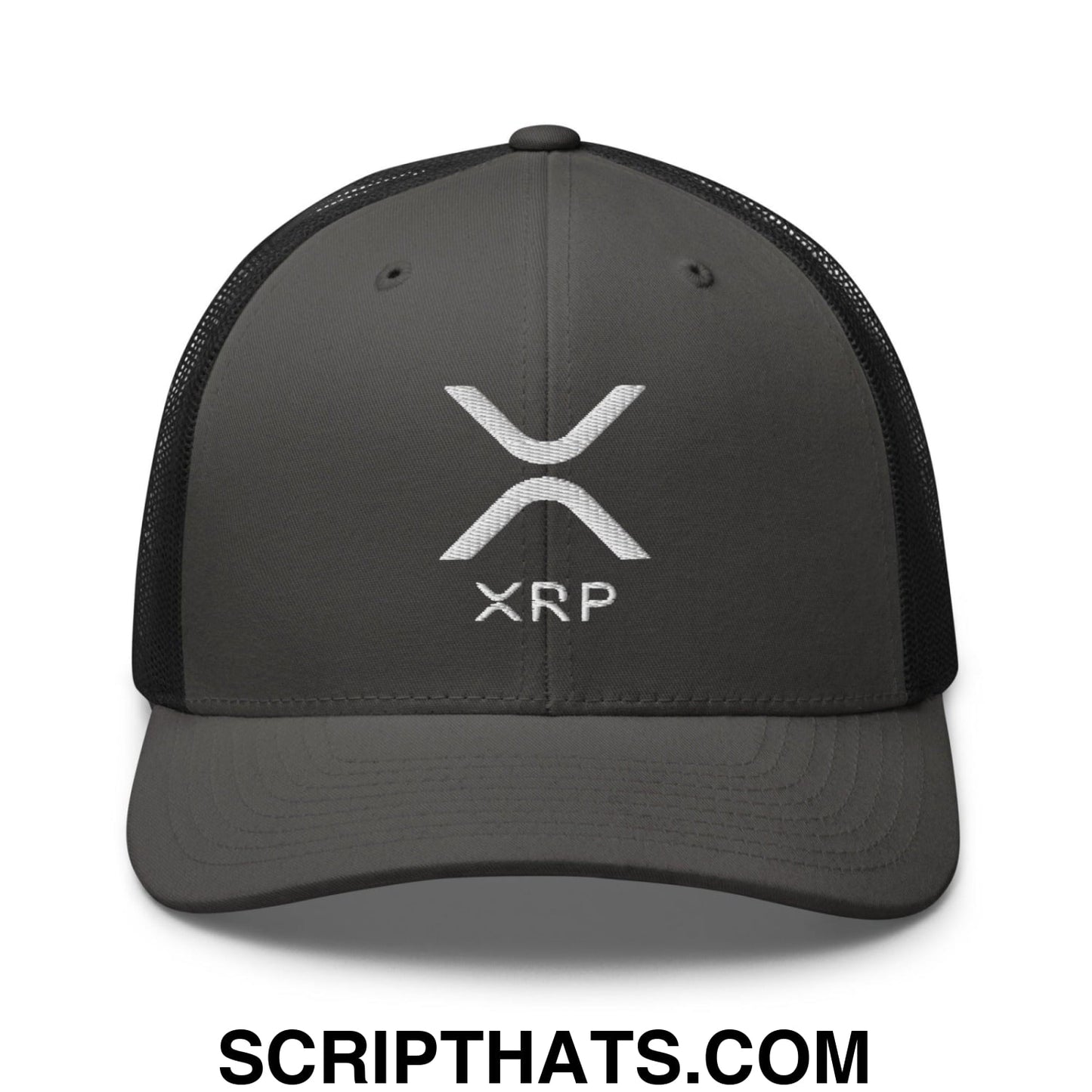 XRP Ripple Embroidered Mesh Trucker Hat Charcoal Black