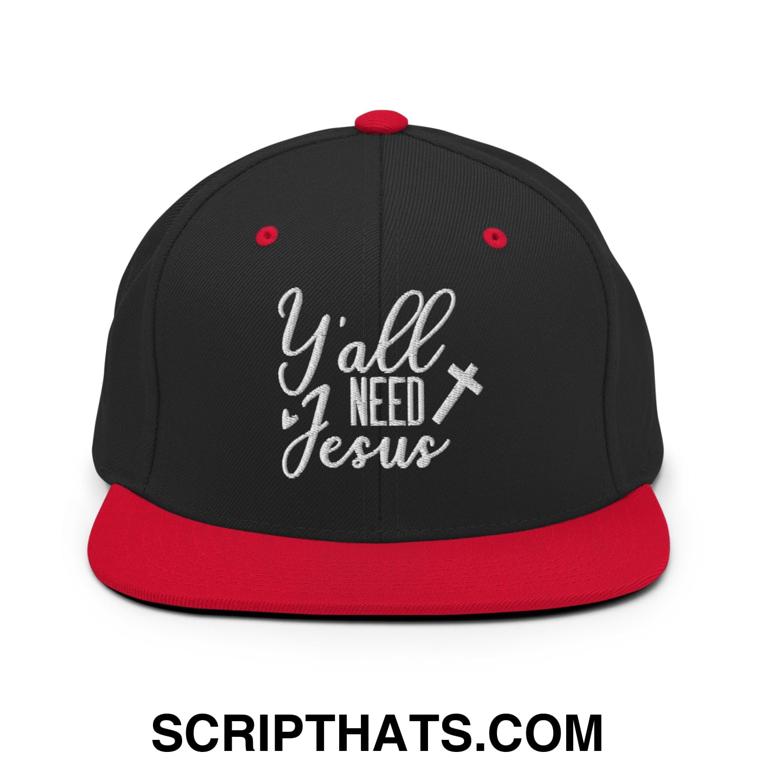 Y'all Need Jesus Embroidered Flat Bill Brim Snapback Hat Black Red