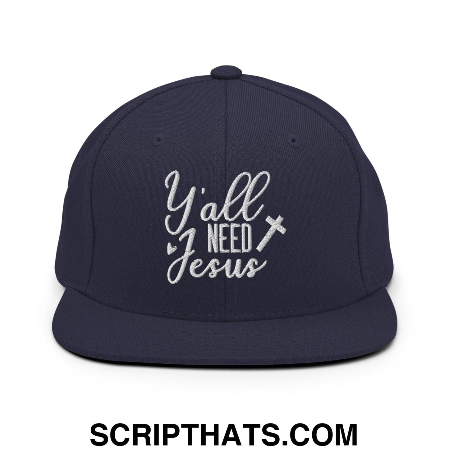 Y'all Need Jesus Embroidered Flat Bill Brim Snapback Hat Navy