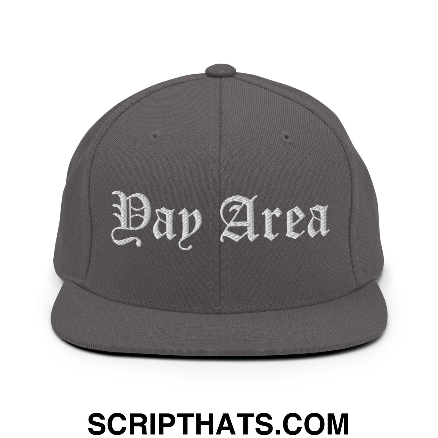 Yay Area Old English Embroidered Flat Bill Brim Snapback Hat Dark Grey