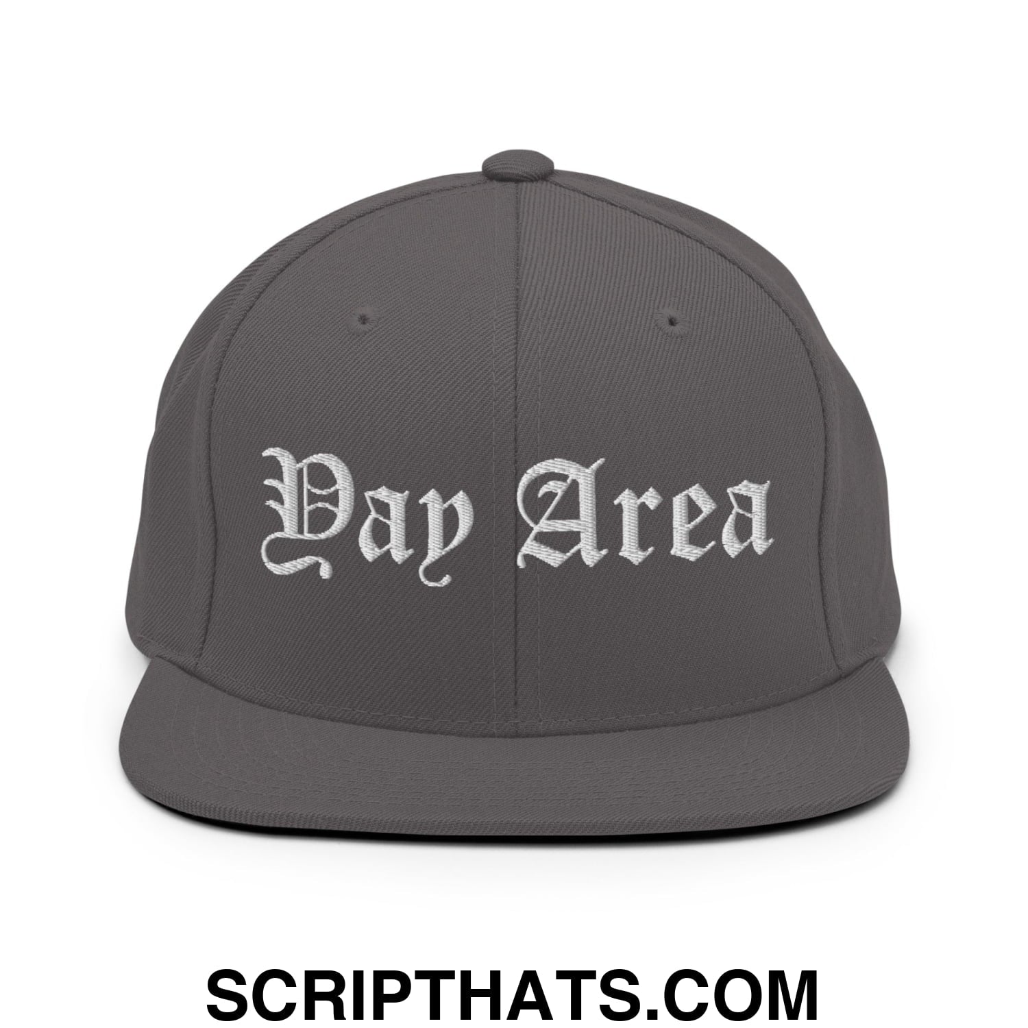 Yay Area Old English Embroidered Flat Bill Brim Snapback Hat Dark Grey