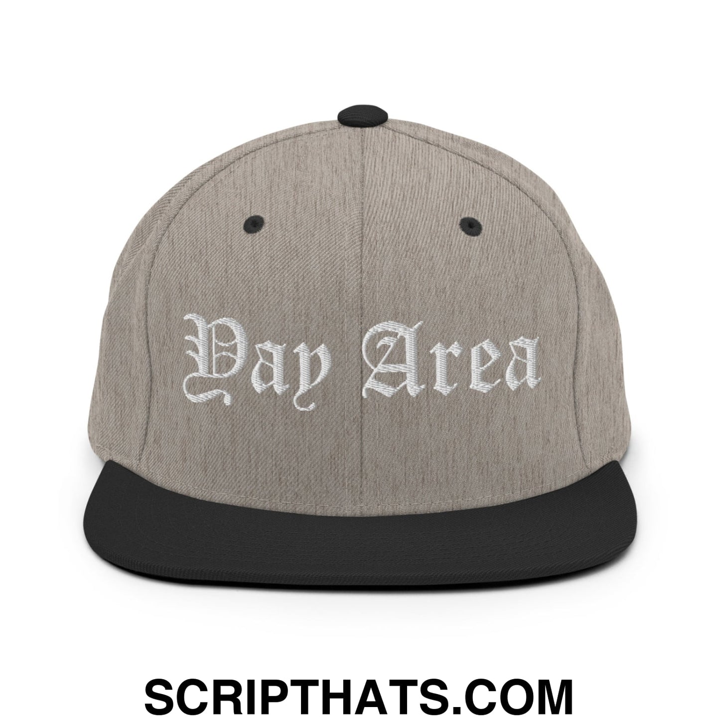 Yay Area Old English Embroidered Flat Bill Brim Snapback Hat Heather Black