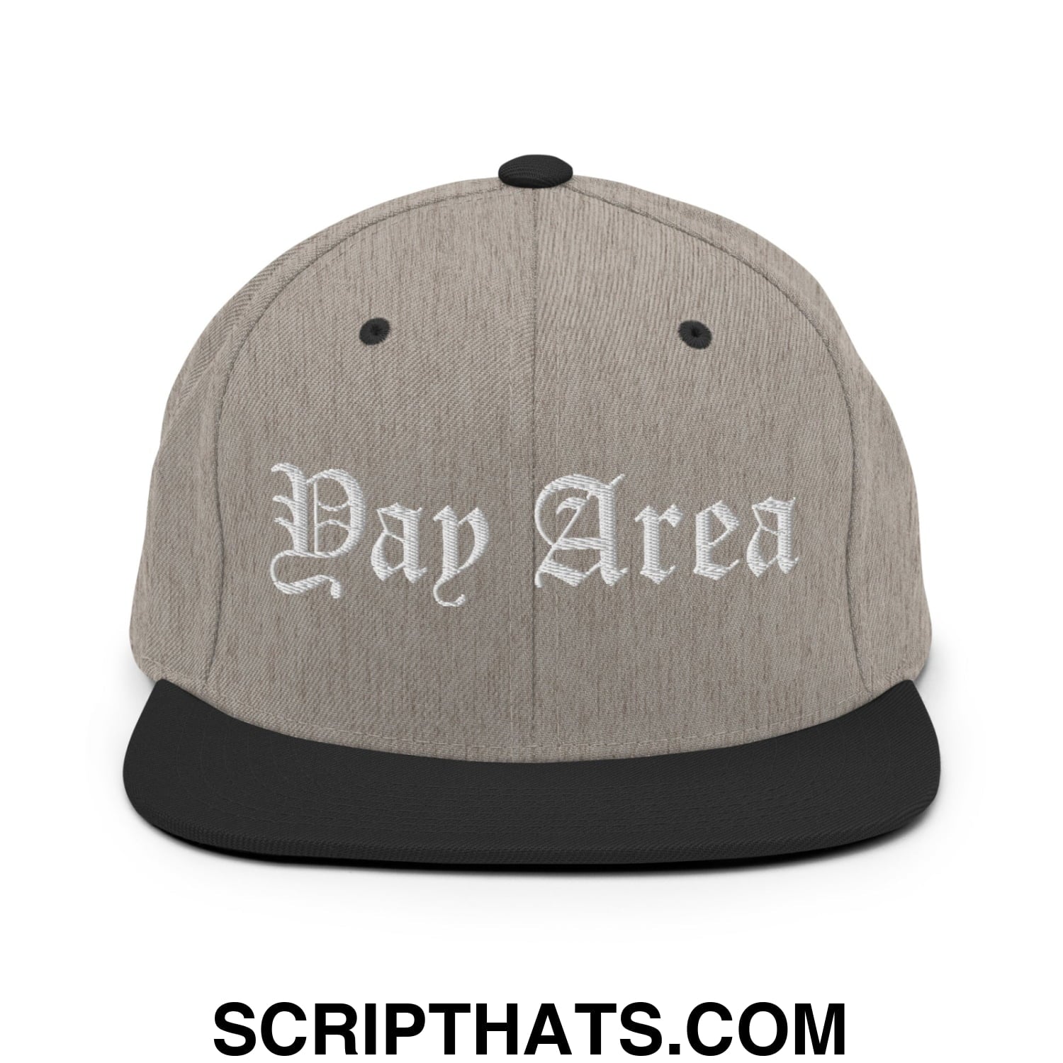 Yay Area Old English Embroidered Flat Bill Brim Snapback Hat Heather Black