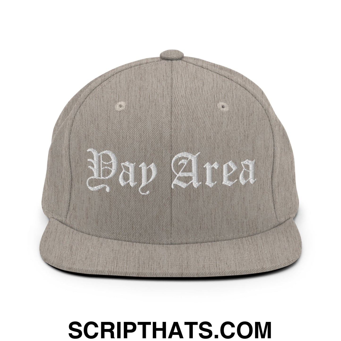 Yay Area Old English Embroidered Flat Bill Brim Snapback Hat Heather Grey