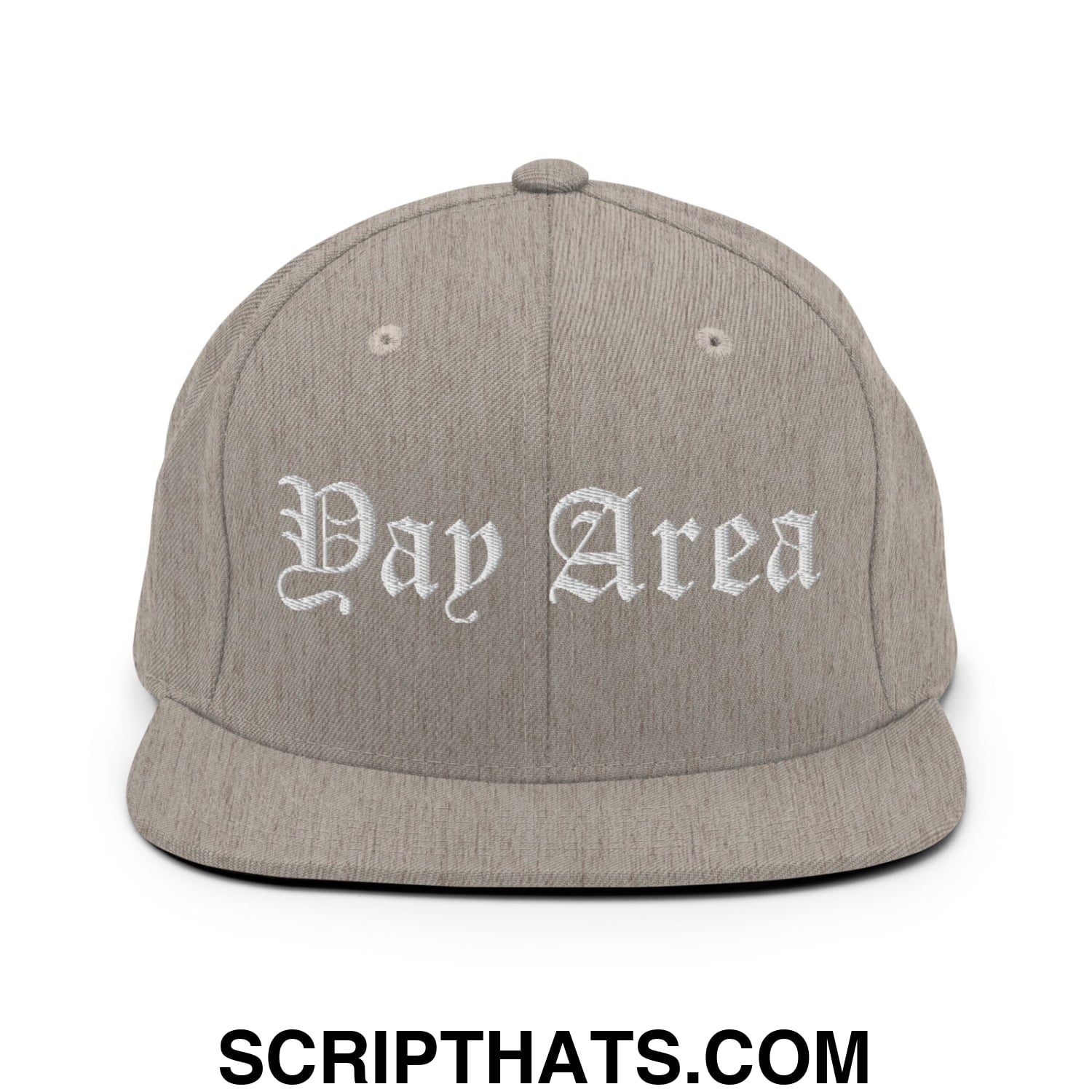 Yay Area Old English Embroidered Flat Bill Brim Snapback Hat Heather Grey
