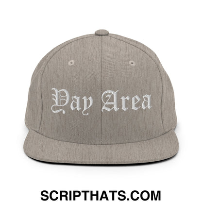 Yay Area Old English Embroidered Flat Bill Brim Snapback Hat Heather Grey