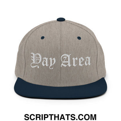 Yay Area Old English Embroidered Flat Bill Brim Snapback Hat Heather Grey Navy